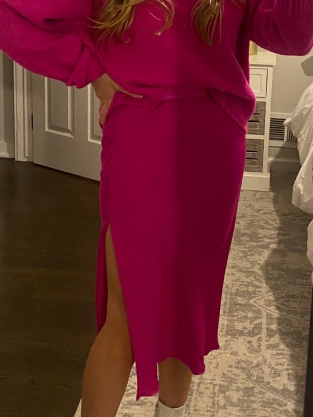 Free People Fuchsia Midi Skirt with Side Slit